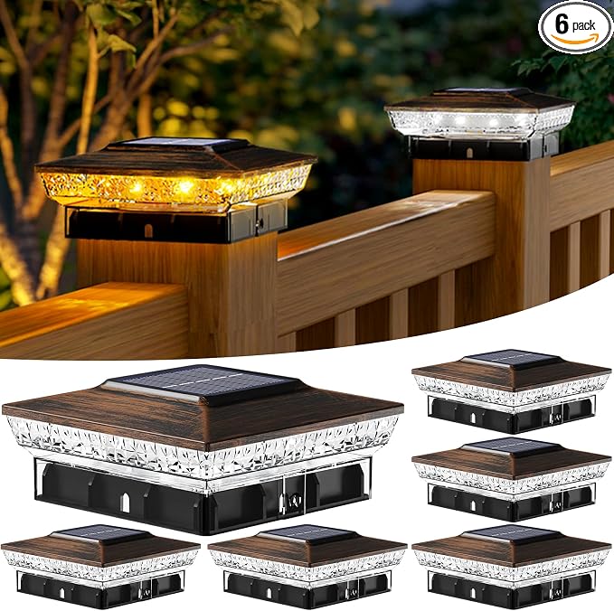 btfarm 4x4 Solar Post Cap Lights Outdoor, 2 Modes 16 LED Fence Deck Post Lights, 6 Pack Waterproof Solar Powered Lighting Outside Fit 4x4 3.5x3.5 Wooden/Vinyl for Porch Patio Garden, Copper Cap