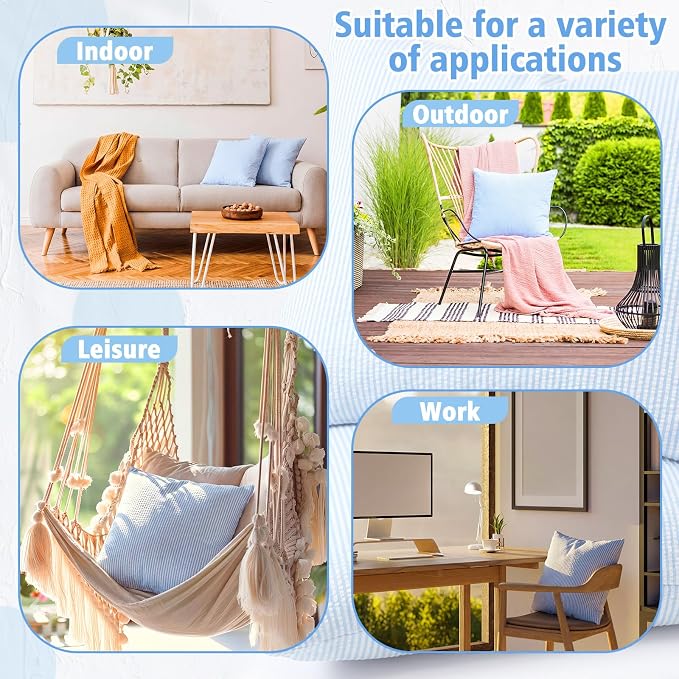 Huhumy Blue Throw Pillow Cover 18" x 18" for Home Decoration Striped Modern Style Decorative Cushion Covers No Inserts Seersucker Pillow Cover for Living Room, Chair, Bed, Couch, Set of 4