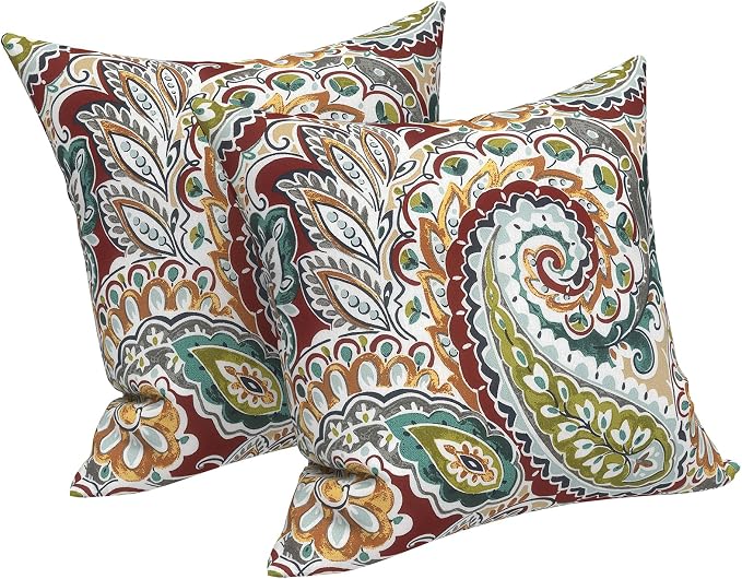 LVTXIII Outdoor Throw Pillows 16x16 Inch, Set of 2 Square Decorative Pillows with Inserts for Patio Furniture, Porch Chair, Garden Sofa, Vibrant Paisley