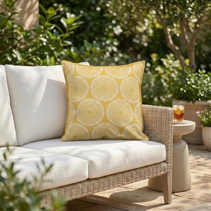 Fab Habitat Indoor/Outdoor Throw Pillow Made from Recycled Polyester Yarn - Double Sided, Stain Resistant, Machine Washable - Tropical - Patio, Deck, Porch, Living Room - Rio - Yellow - (20" x 20")