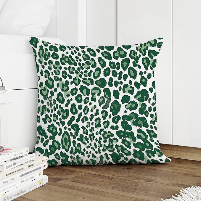 Leopard Graphite Green Dot Pillow Cover Green African Tribal Throw Pillow Cover Rustic Outdoor Waterproof Decorative Pillow Cover for Patio Couch Sofa Office 18x18 in