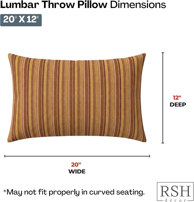 RSH DECOR: Sunbrella Lumbar Throw Pillows Set of 2 | 20" x 12" | Water and Fade-Resistant Performance Fabric | Outdoor Pillow Covers with Down-Alternative Inserts | Made in USA (Limelite Teak)