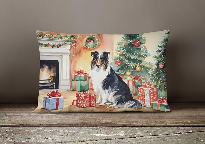Caroline's Treasures DAC2636PW1216 Collie Cozy Christmas Throw Pillow Machine Washable, Indoor Outdoor Decorative Pillow for Couch, Bed or Patio, 12HX16W