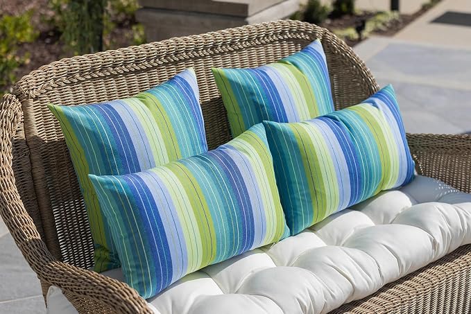 RSH Décor Sunbrella Jumbo Lumbar Pillow Covers Set of 2, 26" x 16", Indoor Outdoor Patio, Lounge, Adirondack, Deck, Water & Fade-Resistant, Play Cameo, Includes Down-Alternative Inserts - Made in USA