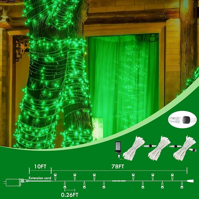 88FT 240LED Extra-Long Connectable String Lights Indoor Outdoor Clear Wire, Green Christmas String Lights, Plug in Twinkle Fairy Light with Timer for Wedding Patio Tree Yard Christmas Decorations