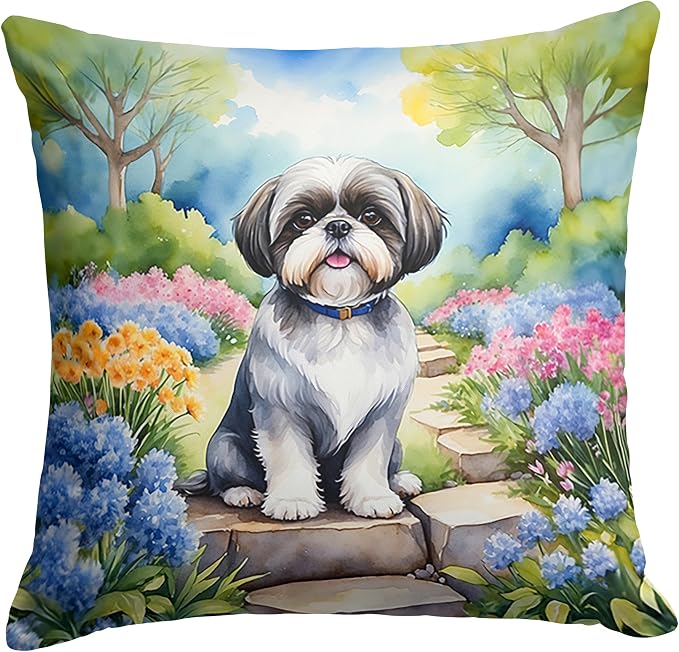 Caroline's Treasures Shih Tzu Spring Path Throw Pillow Machine Washable, Indoor Outdoor Decorative Pillow for Couch, Bed or Patio, 18Hx18W
