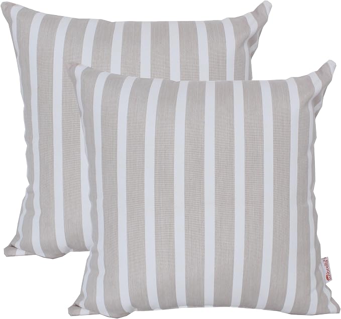 Outdoor/Indoor Sunbrella Throw Pillow Cover Only Square Set of 2 Pieces 20 inch x20 inch Shore Linen Stripe - Insert Not Included