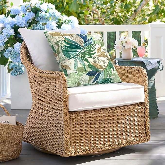 DYTXIII Pack of 2 Waterproof Outdoor Pillow with Inserts, 18x18 Square Patio Decorative Throw Pillow for Home,Sofa,Bench and Patio Furniture,Lush Leaf Green