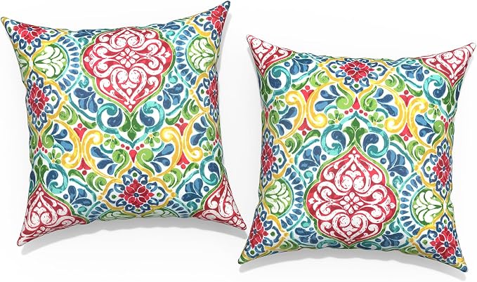 Outdoor Throw Pillow Covers 18”x18”, Decorative Pillow Covers for Patio Furniture, Modern Cushion Cases for Garden Couch Home Sofa Bed Office Chair, Pack of 2,Damask Red