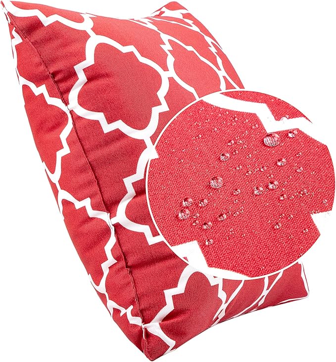 JMGBird Outdoor Accent Pillows Throw Pillows with Inserts Included | Water-Resistant Outdoor Pillows 18x18 inch Durable Red White Checkered Throw Pillows with Inserts for Patio Furniture