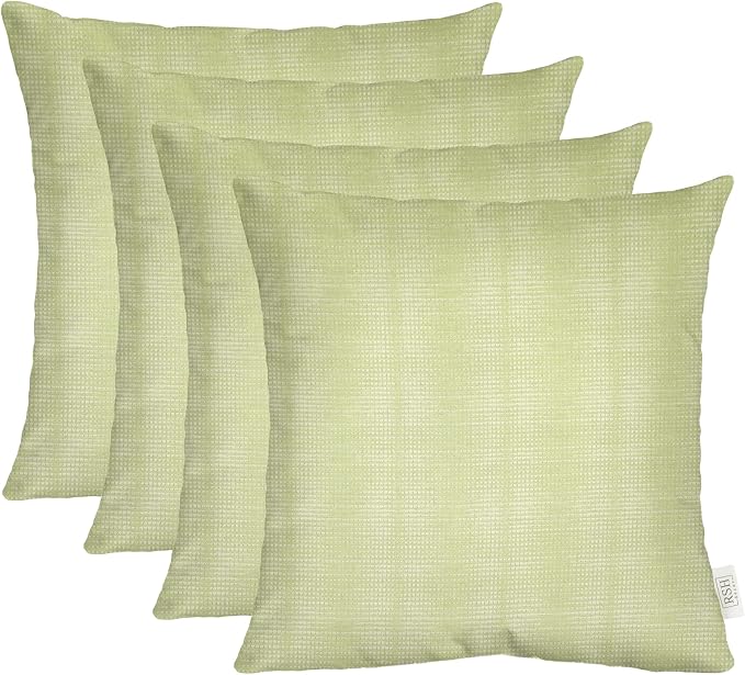 RSH DECOR: Outdura Square Throw Pillows Set of 4 | 17" x 17" | Water and Fade-Resistant Performance Fabric | Outdoor Pillow Covers with Down-Alternative Inserts | Made in USA (Moonbeam Basil)