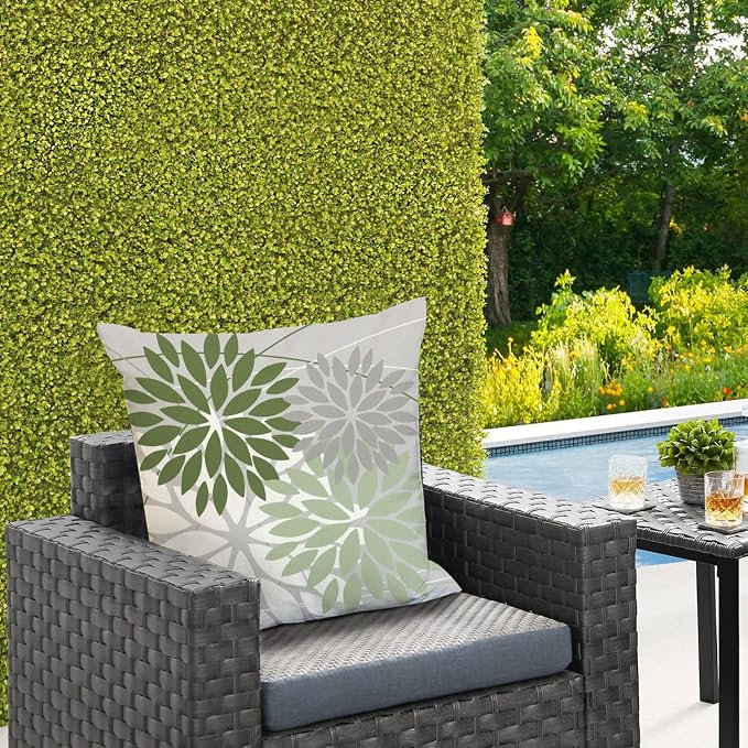 DFXSZ Pack of 2 Outdoor Waterproof Throw Pillow Covers 18x18 Green White | Polyester Colorful Spring Summer Floral Decorative Cushion Cases(NO INSERT),For Couch Patio Funiture Garden Home Decor