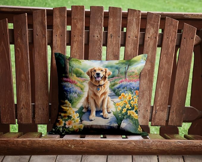 Caroline's Treasures Golden Retriever Spring Path Throw Pillow Machine Washable, Indoor Outdoor Decorative Pillow for Couch, Bed or Patio, 14Hx14W