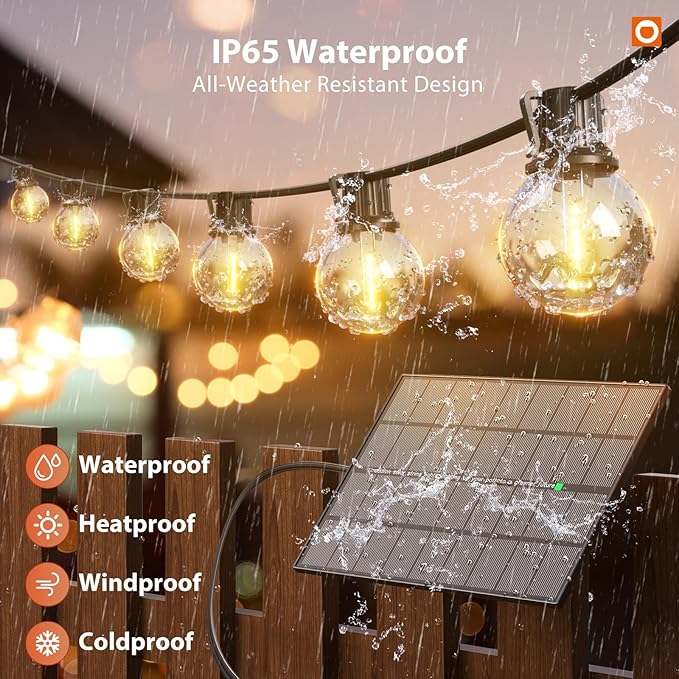 addlon 102FT Solar String Lights Outdoor, Waterproof, USB Charging | Dimmable, 3 Light Modes, Remote, 30+2 LED Bulbs, Easy Install, Ideal for Large Backyard, Garden, Wedding, Party, Camping