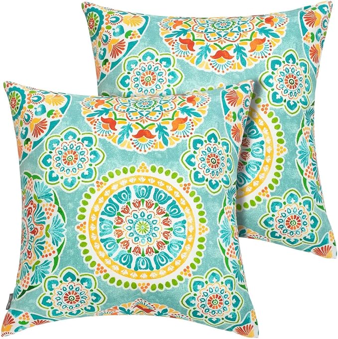 FUNHOME Outdoor Pillow Covers 18x18 Inch Pack of 2, No Insert-Cyan Circle | Square Throw Pillow Covers, Water-Repellent, Modern Pillow Cases for Sofa Patio Couch Decoration
