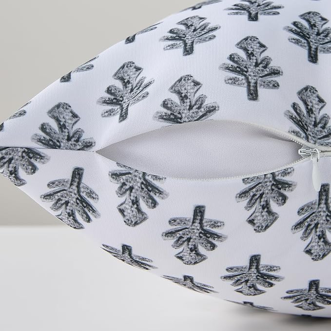 Outdoor Pillow Covers 18x18 Set of 2 Boho Black Floral Accent Print Decorative Throw Pillow Cases for Outdoor Waterproof Patio Furniture Garden Porch Sofa Bed Cushion Covers Home Decor JB005-A18