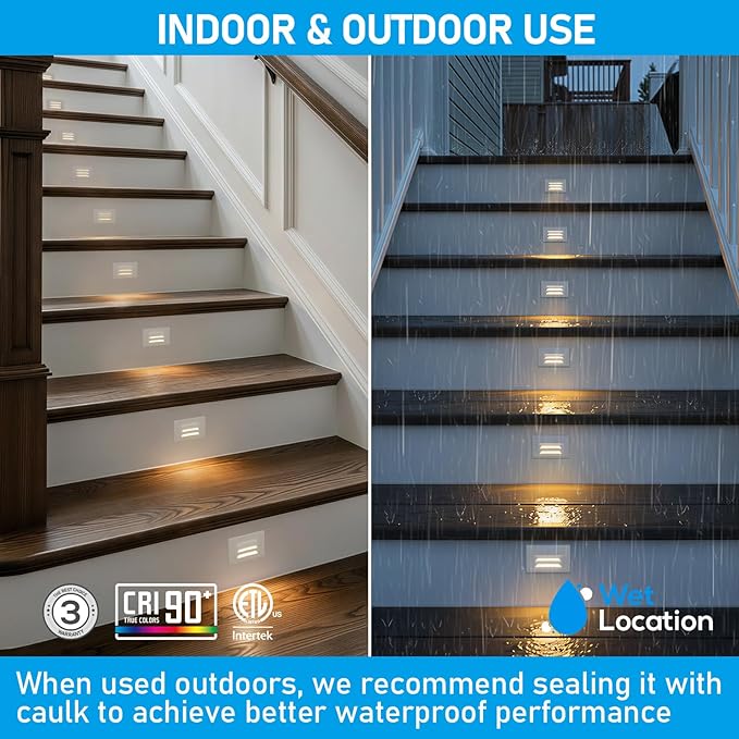 LEONLITE 12-Pack 5CCT 120V LED Step Lights, Louvered, White | Horizontal, 10%-100% Dimmable, CRI90, ETL, Indoor Outdoor Stair Lights, Wet Location, 2700K/3000K/3500K/4000K/5000K, Aluminum
