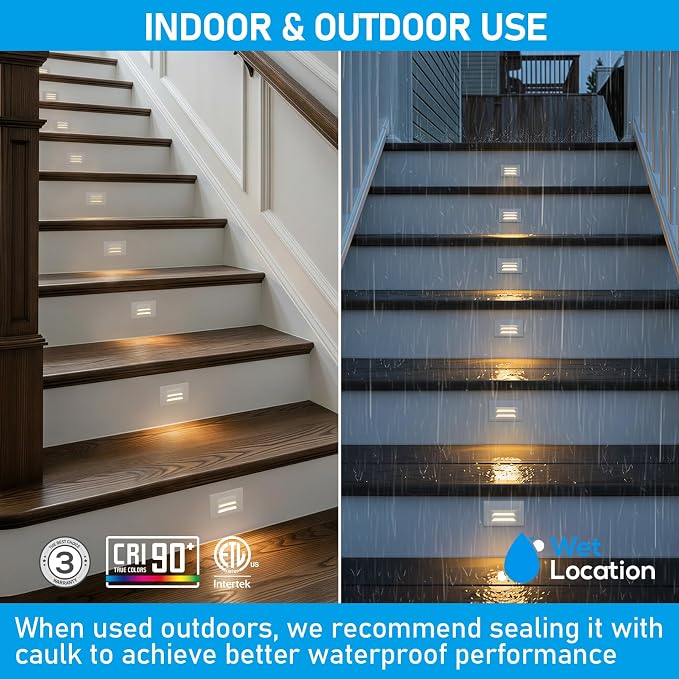 LEONLITE 6-Pack 5CCT 120V LED Step Lights, Louvered, White | Horizontal, 10%-100% Dimmable, CRI90, ETL, Indoor Outdoor Stair Lights, Wet Location, 2700K/3000K/3500K/4000K/5000K, Aluminum