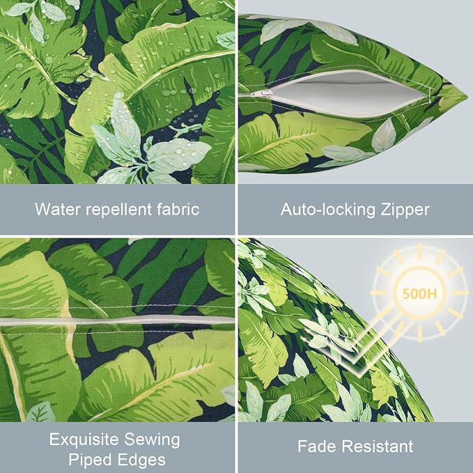 LVTXIII Outdoor/Indoor Lumbar Pillow Covers ONLY, Decorative Patio Lumbar Cushion Covers, Fluffy Water Repellent Cushion Cases for Home Patio, 12x20 Inch, Pack of 2, Jungle Leaves