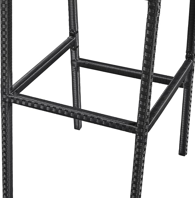 Topeakmart Outdoor Wicker Bar Table and Chairs Set, 6 Removable Cushions | 7-Piece Patio Rattan Dining Furniture Set with Acacia Wood Tabletop, Rain Cover, Black/Beige
