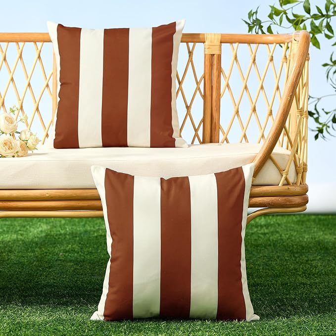 Allorry Outdoor Pillow Covers 20x20 Rust Striped Outdoor Decor JB007J20 | Striped Pillow Covers|for Spring Summer Outdoor Waterproof Garden Patio Furniture Sofa Bed Home Decor