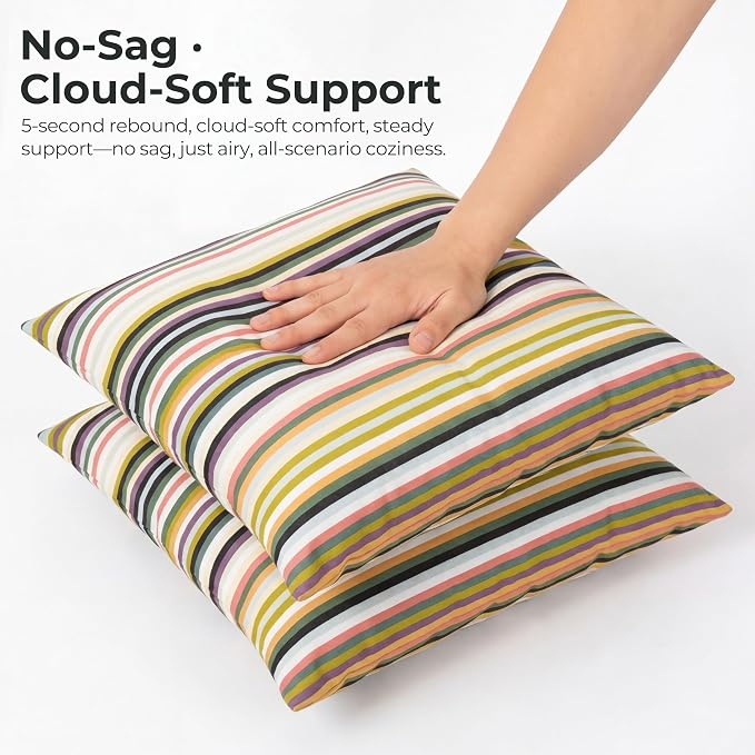 Volans 18" x 18" Outdoor Throw Pillows with Inserts Pack of 4, Waterproof Square Toss Pillows for Backyard, Bed, Couch, and Patio Furniture, Green Striped