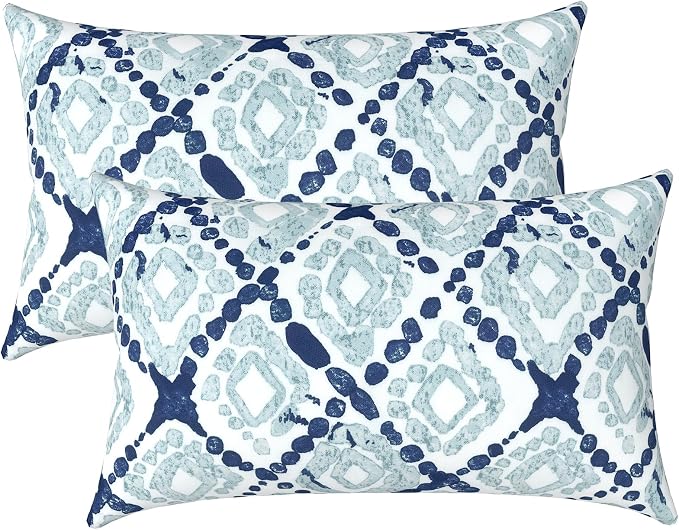 LVTXIII Outdoor/Indoor Lumbar Pillow Case Covers ONLY, 12" x 20" Patio Garden Decorative Lumbar Pillow Covers, Pack of 2 for Outdoor Home Patio Furniture Use - Boho Geometry Blue