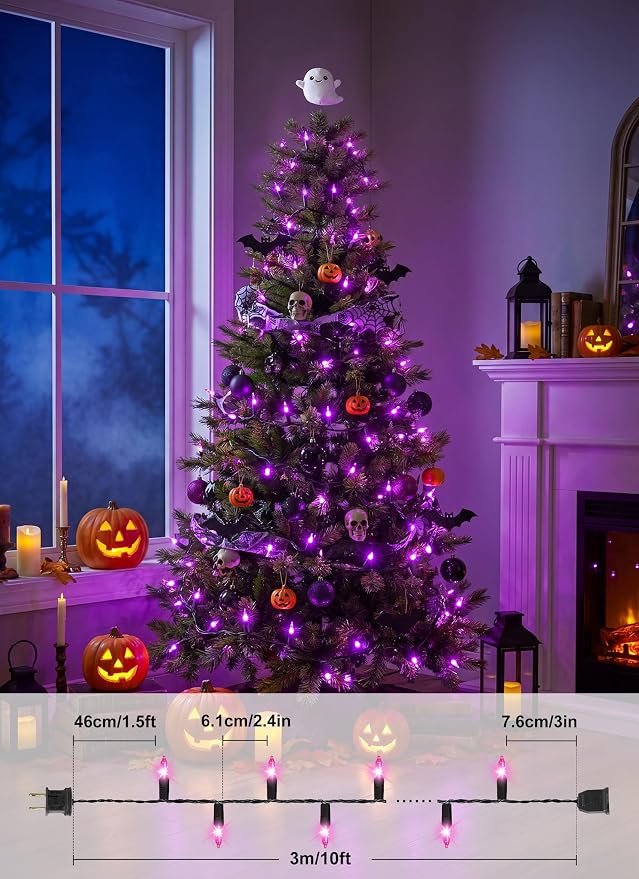 Brightown Purple Halloween Mini Lights, 50 Count 10 Feet Mini String Lights | Incandescent Bulb, Connectable Halloween Light for Haunted House Ghost Party Holiday Window Indoor Outdoor Decoration