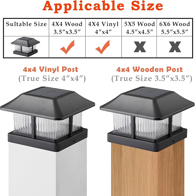 Dynaming Solar Flame Post Cap Lights Outdoor, Solar Powered Fence Post Light, Flickering Flame LED Lantern Lamps Waterproof for Garden Deck Patio, Fit 4x4 Wooden/Vinyl Posts, 8 Pack