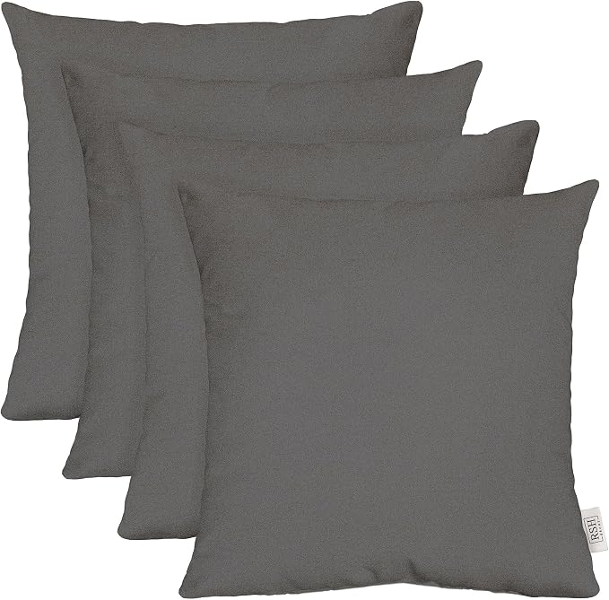 RSH DECOR: Outdura Square Throw Pillows Set of 4 | 17" x 17" | Water and Fade-Resistant Performance Fabric | Outdoor Pillow Covers with Down-Alternative Inserts | Made in USA (Zinc Charcoal Grey)