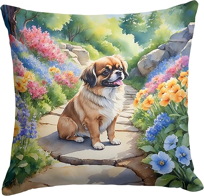 Caroline's Treasures Tibetan Spaniel Spring Path Throw Pillow Machine Washable, Indoor Outdoor Decorative Pillow for Couch, Bed or Patio, 18Hx18W