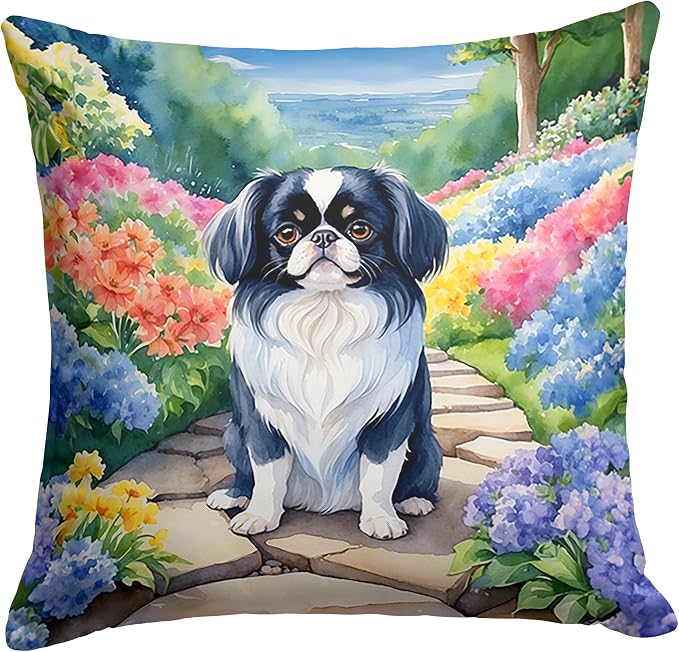 Caroline's Treasures Japanese Chin Spring Path Throw Pillow Machine Washable, Indoor Outdoor Decorative Pillow for Couch, Bed or Patio, 14Hx14W