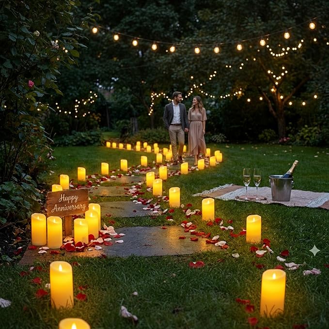 Bulk Set of 12 Outdoor Flameless Candles, Patented 3D Dual-LED Resin Pillars with 2 Remotes, Waterproof Non-Melting Battery Operated Wedding Aisle Decor, Ivory (D3 x H6)