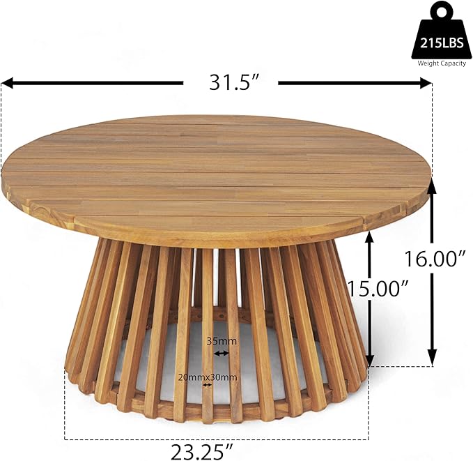 Merax Outdoor 4-Piece Acacia Wood Conversation Set - Patio 3-Seat Loveseat Sofa Daybed with Cushion, 2 Armchair and Round Coffee Table for Backyard, Lawn, Balcony, Beige + Teak