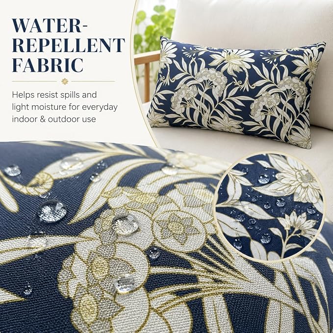 Pack of 2 Patio Lumbar Pillows 12"x20" | Fade Resistant Outdoor Waterproof Lumbar Pillow with Inners Decorative Garden Lumbar Cushions for Home Patio Terrace Sofa