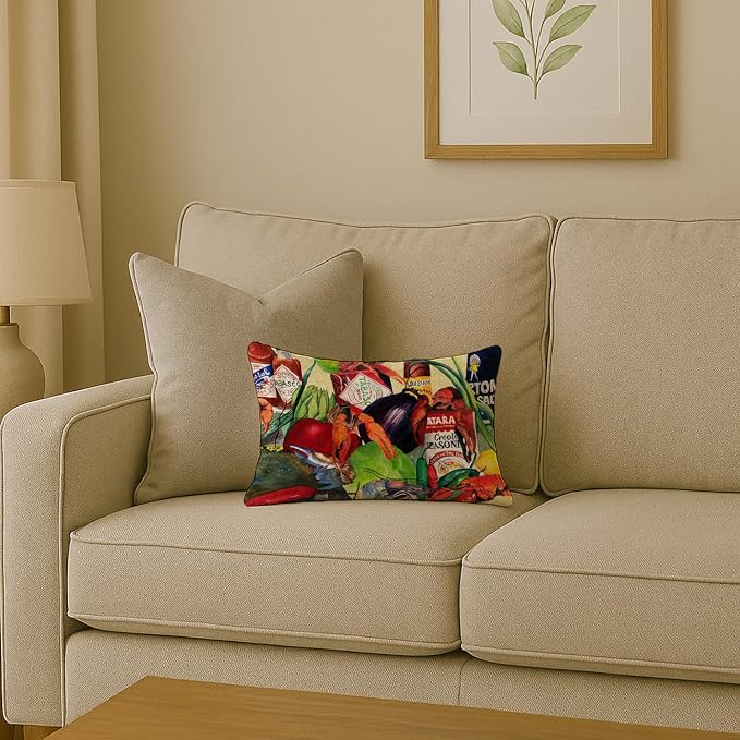 Caroline's Treasures 1020PW1216 Spices and Crawfish Canvas Fabric Decorative Pillow Machine Washable, Indoor Outdoor Decorative Pillow for Couch, Bed or Patio, 12HX16W