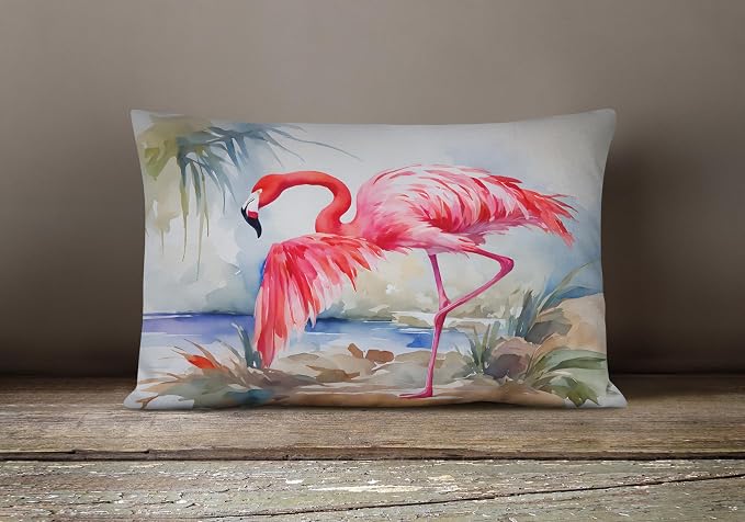Caroline's Treasures DAC2864PW1216 Flamingo Throw Pillow Machine Washable, Indoor Outdoor Decorative Pillow for Couch, Bed or Patio, 12HX16W