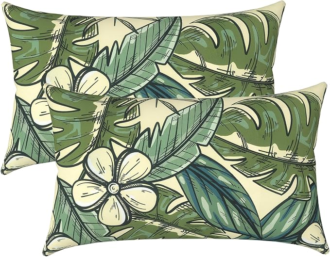 LVTXIII Outdoor/Indoor Lumbar Pillow Covers ONLY, Patio Lumbar Cushion Covers, Fluffy Water Repellent Garden Cushion Cases for Patio Coach Sofa Use, 12x20 Inch, Pack of 2, Tropical Paradise