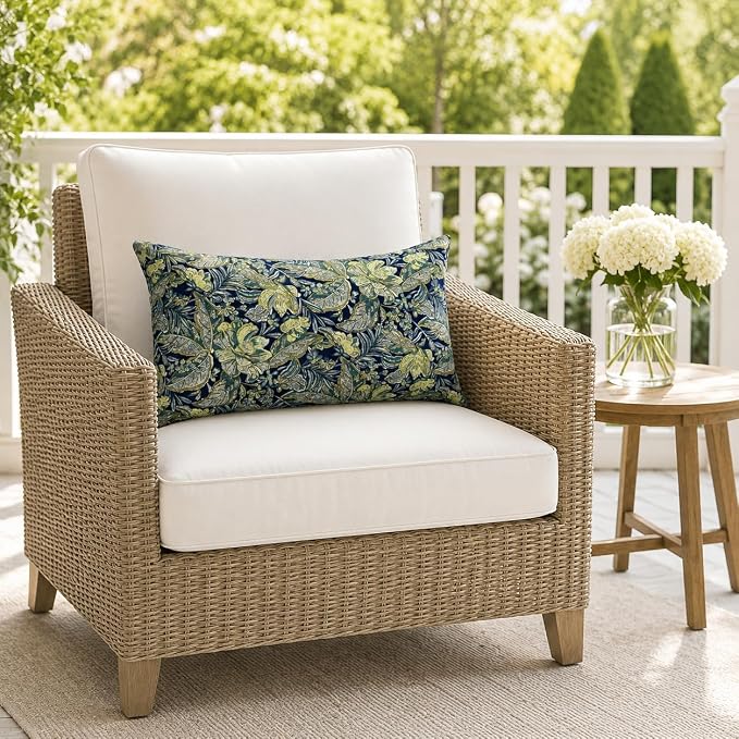 Pack of 2 Patio Lumbar Pillows 12"x20" | Fade Resistant Outdoor Waterproof Lumbar Pillow with Inners Decorative Garden Lumbar Cushions for Home Patio Terrace Sofa