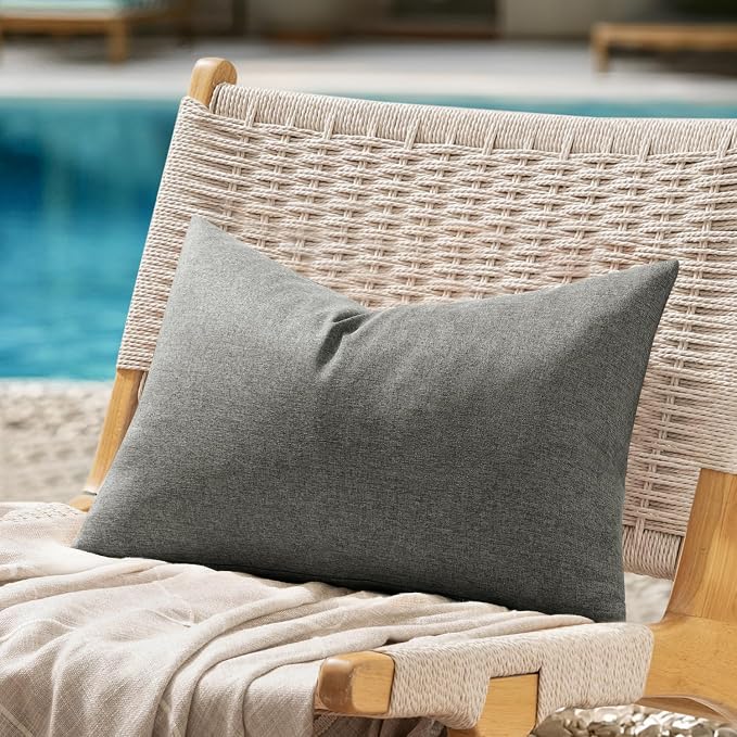 ANRODUO Outdoor Waterproof Pillow Covers for Patio Dark Grey 12x20 2 Pack | Outdoor Pillow Covers for Patio Furniture, Decorative Linen Cushion Sham, Outside Lumbar Pillowcase for Garden Balcony