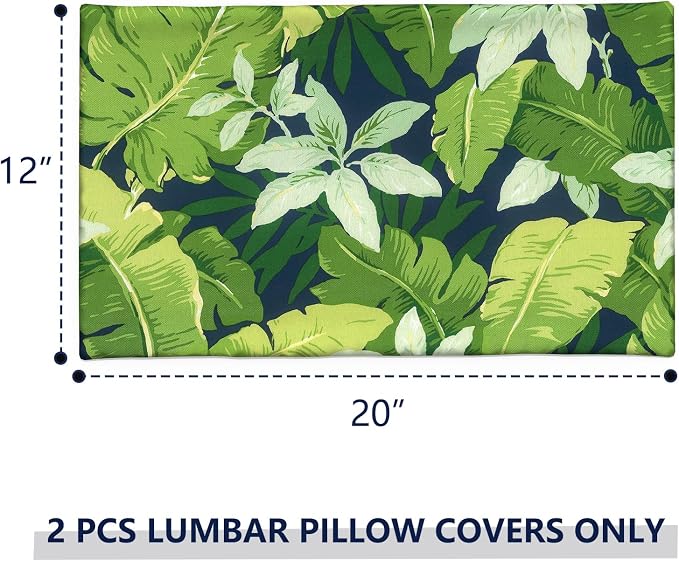 12x20 Inch Lumbae Pillow Covers, Rectangle Waterproof Throw Covers Set of 2, Decorative Patio Furniture Cushion Cases for Porch Garden, Jungle Leaves