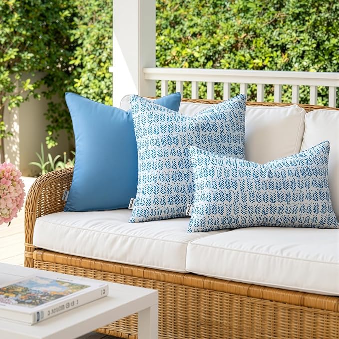 MIULEE Outdoor Pillows with Inserts Set of 2 18x18 Inch Dark White | Patio Waterproof Fade Resistant Fluffy Throw Pillows Decorative Garden Natural Accent Leaves Cushion for Home Sofa Decor