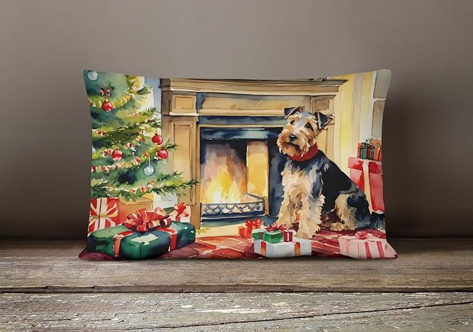 Caroline's Treasures DAC2762PW1216 Welsh Terrier Cozy Christmas Throw Pillow Machine Washable, Indoor Outdoor Decorative Pillow for Couch, Bed or Patio, 12HX16W