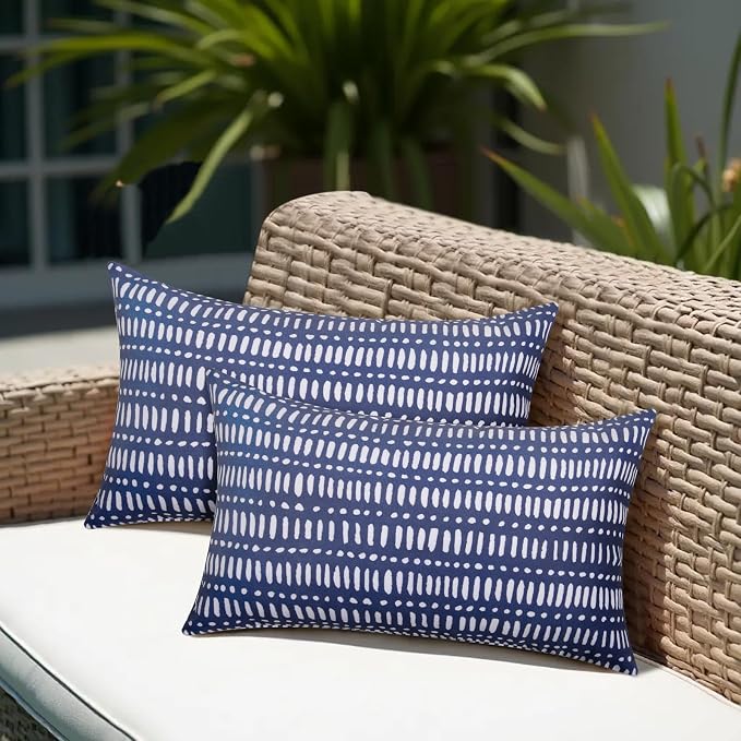 Pack of 2 Outdoor Pillows, 12x20 Outdoor Lumbar Pillows Waterproof | Outdoor Throw Pillows with Inserts, Fluffy and Supportive, Decorative Pillow for Patio and Garden, Pebble Dark Blue