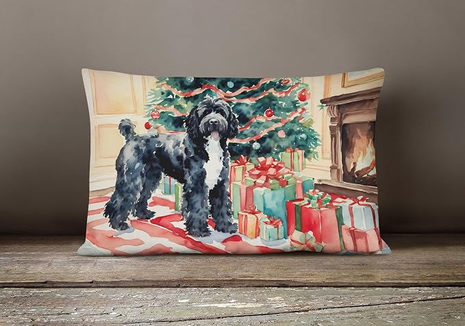 Caroline's Treasures DAC2730PW1216 Portuguese Water Dog Cozy Christmas Throw Pillow Machine Washable, Indoor Outdoor Decorative Pillow for Couch, Bed or Patio, 12HX16W