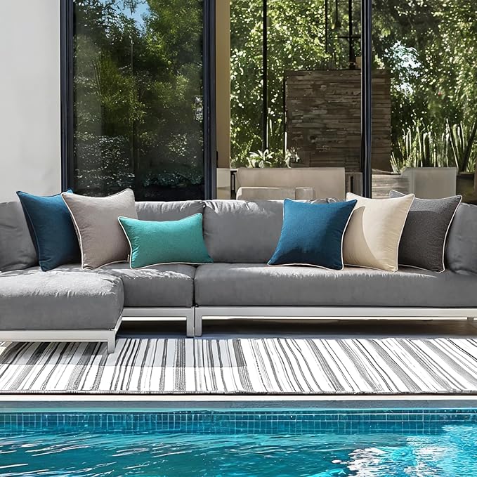 ANRODUO Set of 2 Outdoor Waterproof Pillow Covers 16x16 Inch Navy Blue Decorative Throw Pillow Covers Linen Square Solid Color Couch Pillow Covers for Patio Tent Bed Sofa and Living Room Summer Decor
