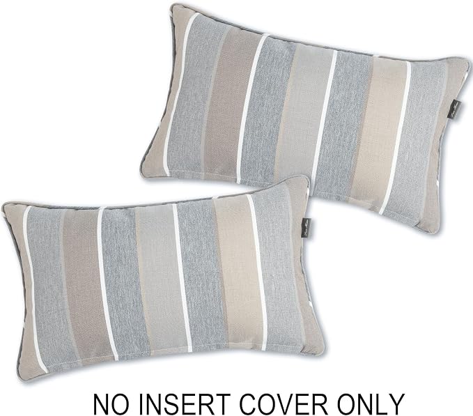 FUNHOME Waterproof Outdoor Lumbar Pillow Covers Set of 2,Home Decor for Garden Patio Furniture,Couch,Sofa 12"x20" Inch Decorative Pillows Cover Only,NO Insert(Gray Stripe)