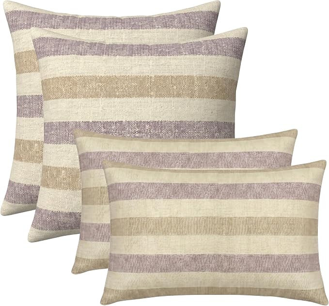 RSH DECOR: Sunbrella Lumbar & Square Pillows Set of 4 | 20" x 12" & 17" x 17" | Water & Fade-Resistant Performance Fabric | Outdoor Throw Pillows for Patio Furniture | Made in USA (Paris Lavendar)