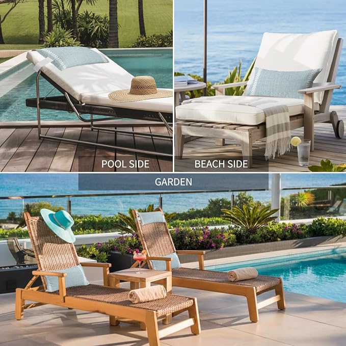 Coastal Blue Outdoor Lumbar Pillows 11x16 Set of 2, Modern Bohemia Simple Plants Lines Pattern Waterproof Throw Pillow Covers with Insert, Decorative Pillowcase Cushion for Couch Sofa Bed
