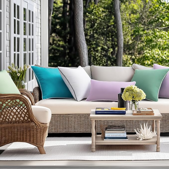 Phantoscope Pack of 2 Outdoor Waterproof Throw Pillow Covers Decorative Square Cushion Case Patio Pillows for Couch Tent, Lavender Purple 18x18 inches